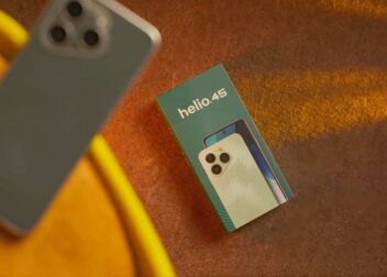 Helio 45 Review: A Stylish Budget Contender in the Entry-Level Market 4 Helio 45 smartphone box and rear panel showing the premium feather texture design.