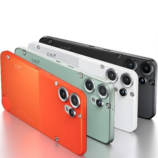 CMF Phone 2 Pro by Nothing in orange, green, white, and black colors, highlighting its unique modular back design and dual rear camera module.