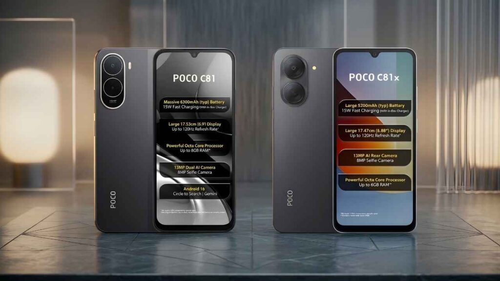 Comparison of Poco C81 and Poco C81x design and main features