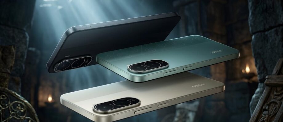 Poco C81 Pro Officially Launched Globally: 120Hz Display and Massive 6,000mAh Battery 1 Three Poco C81 Pro smartphones in Black, Green, and Gold colors showing the dual camera setup in a cinematic stone-themed background.