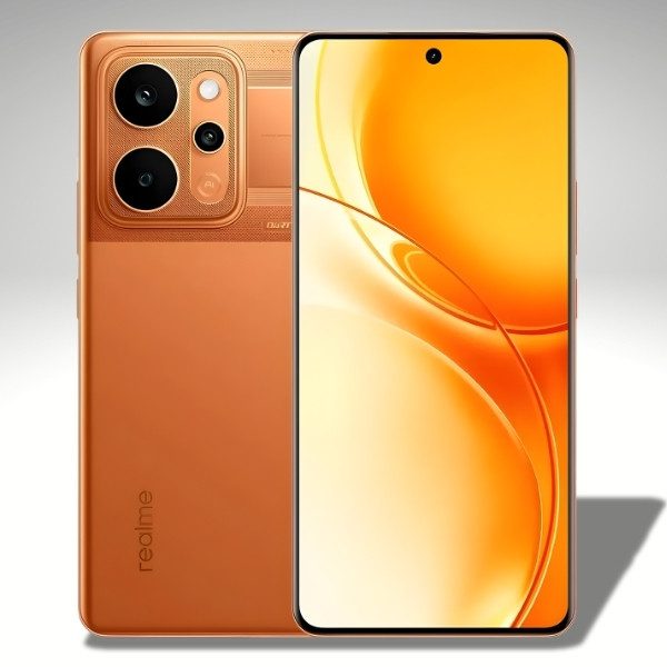 Front and back view of Realme P4 Power in Orange color with 10001mAh battery.