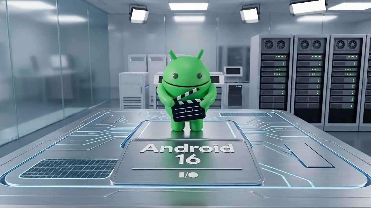 Android 16 Robot Mascot in a Server Room
