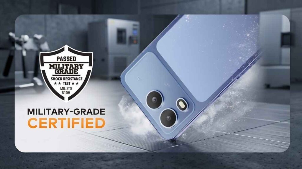 itel Zeno 200 durability test showing Military-Grade MIL-STD 810H certification.