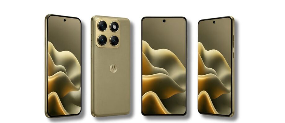 Motorola Edge (2026) First Look: Premium Textured Design and Triple Cameras Revealed 1 Leaked renders of the Motorola Edge 2026 in Champagne Gold showing front, textured back, and profile views.