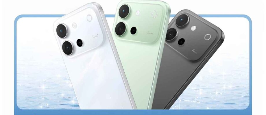 Official teaser of Vivo S60 series showing three color variants with iPhone style triple camera layout and flat premium design.