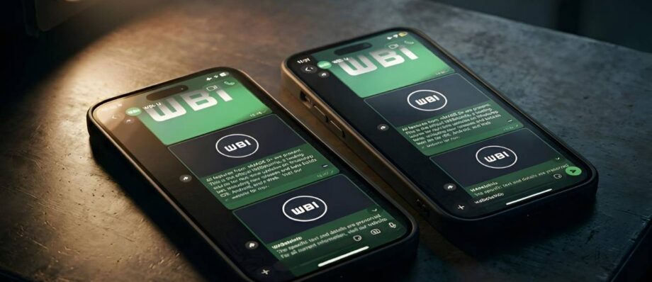 WhatsApp's New Look: Get Ready for the Stunning "Liquid Glass" Chat Interface 1 Two smartphones displaying the new WhatsApp Liquid Glass dark mode chat interface with translucent floating bars in iOS beta.