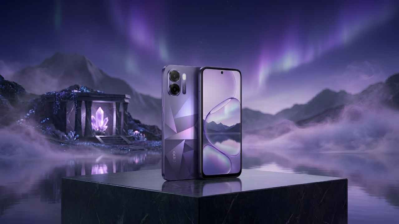 Oppo K14x premium budget 5G smartphone showcased in Prism Violet color highlighting its design