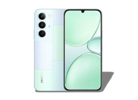 Realme P4 Lite 5G Mosaic Green official color variant showing front display and rear design