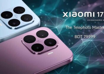 Official launch banner of Xiaomi 17T in Bangladesh highlighting the Leica camera setup, color variants, and official price of BDT 79,999.